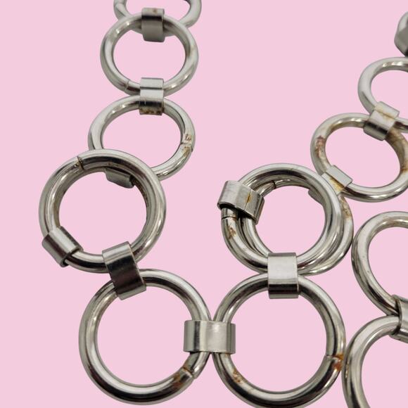 Metal Chain Belt Hoops Loops Circle O Ring Waist Silver Tone One Size Adjustable - Picture 8 of 13